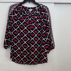 Crown & Ivy Black and Pink Elephant Blouse